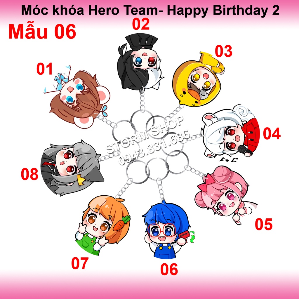 Móc khóa HERO TEAM Simmy Phong cận Siro Mr Vịt Sammy Đào Timmy Kairon Timy Kamui (Mẫu 06)