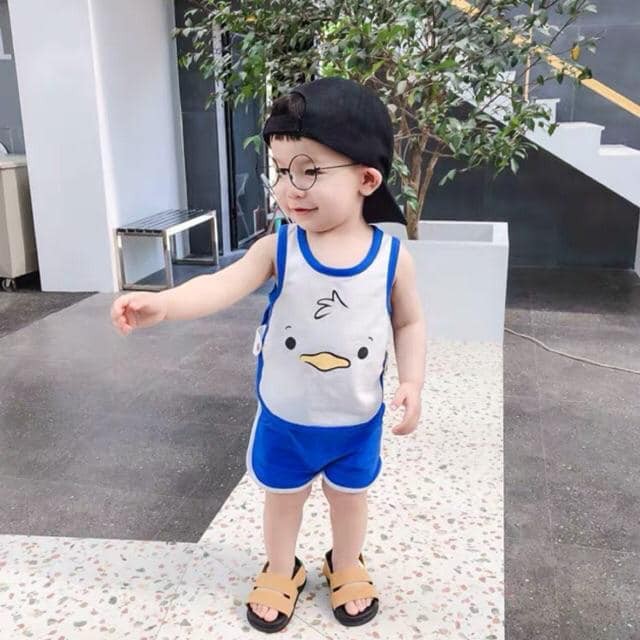 Bộ ba lỗ gấu vịt cute cho bé