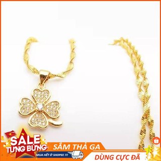 Dây Chuyền Nữ Mạ Vàng 24K - Dây Xoắn Sang Trọng Mặt Cỏ 4 Lá -( Sale - Sốc )