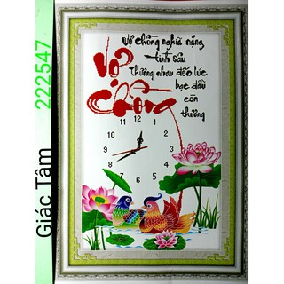 Tranh 3D VỢ CHỒNG - 50x70cm - 222547 - ĐỒNG HỒ BÔNG HOA UYÊN ƯƠNG CHỮ SỐ - tranh đã có khung