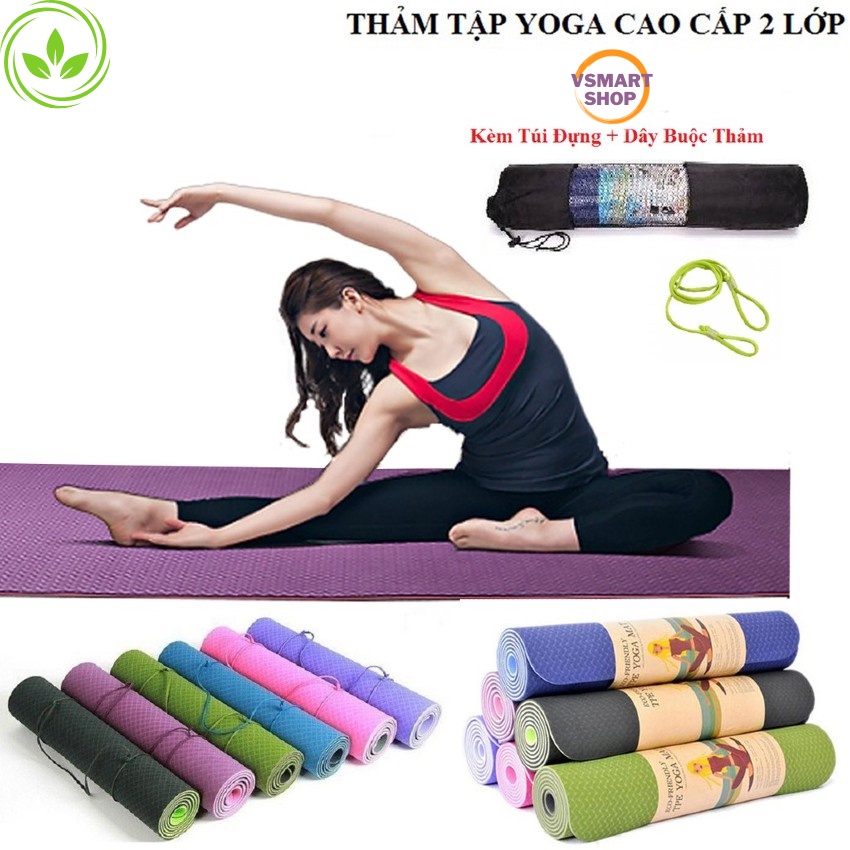 Thảm tập YOGA Chống trượt, Thảm tập GYM tập thể dục tại nhà – Chất liệu TPE 2 lớp cao câp