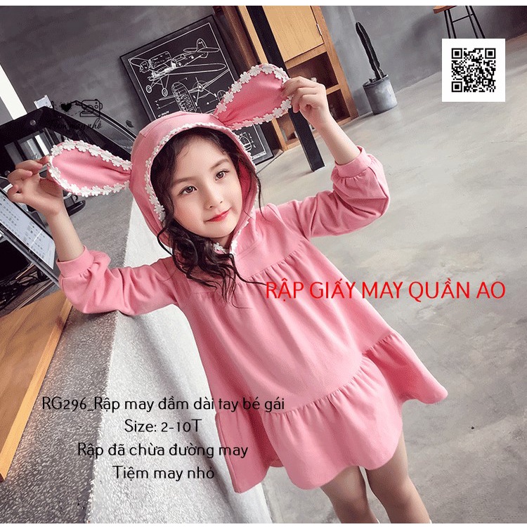 RG296_Rập giấy may đầm dài tay bé gái