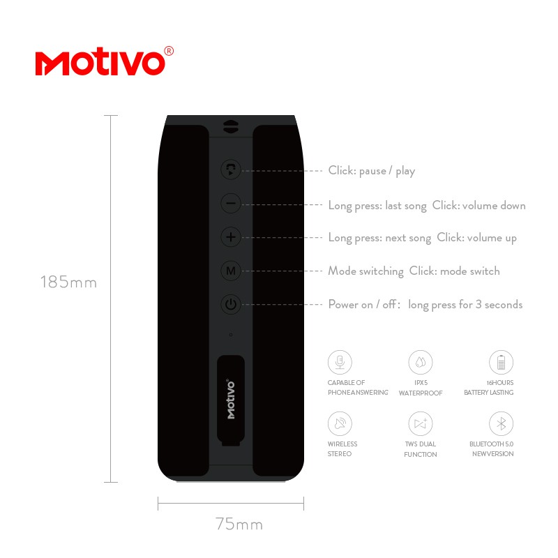 ✔ Loa bluetooth MOTIVO S11 âm thanh siêu trầm chống thấm nước và phụ kiện