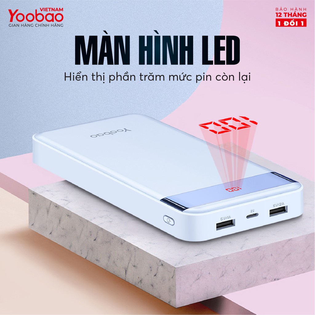 Sạc dự phòng 20000mAh Yoobao PD20 Sạc nhanh PD Công suất 18W - Hàng chính hãng - Bảo hành 12 tháng 1 đổi 1