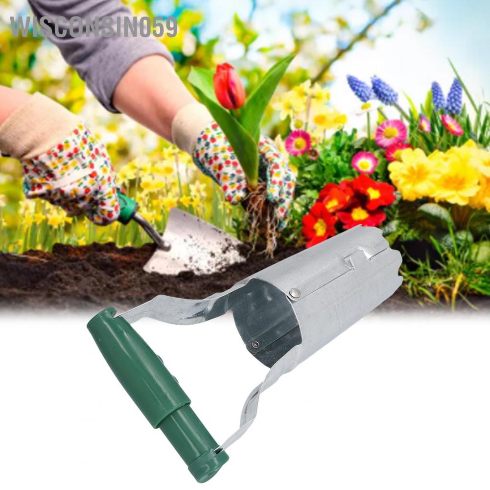 Wisconsin059 Bulb Planter Handheld Bulbs Transplanter Bend Free Tool for Transplanting Silver+Green