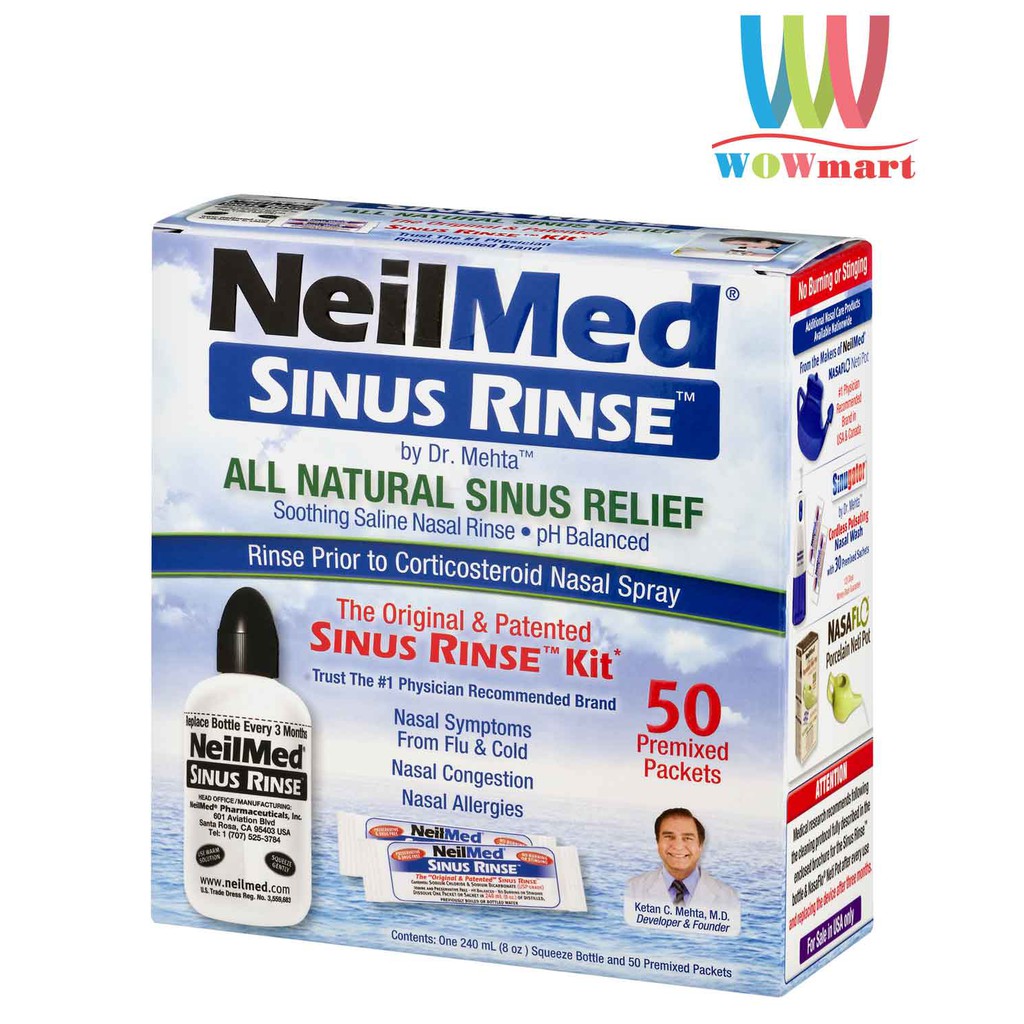 Bộ sản phẩm nước muối rửa mũi (nước muối sinh lý) Neilmed Sinus Rinse