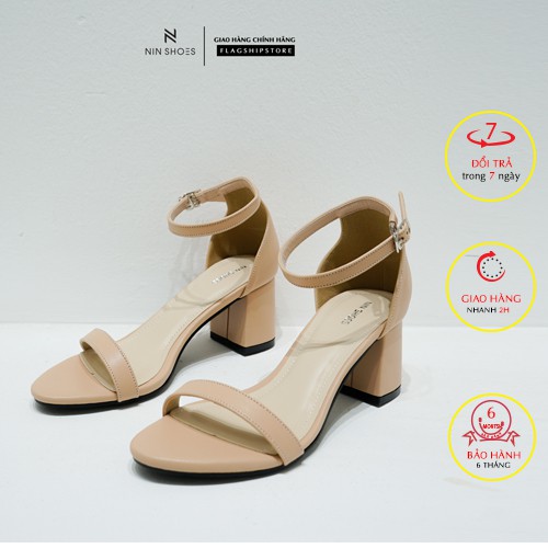 Sandal cao gót Nin shoes - Sandal nữ dáng basic 5cm gót vuông quai ngang mảnh bọc gót siêu xinh