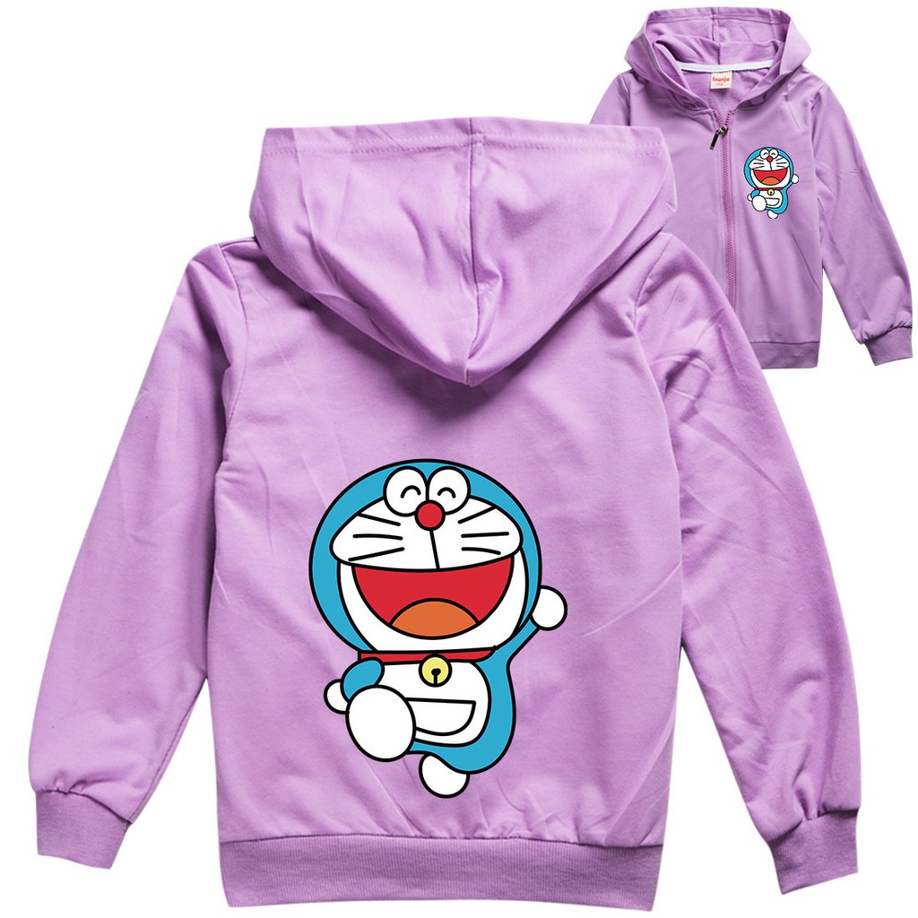 Doraemon Áo Khoác Tay Dài Chất Liệu 100% Cotton Kích Thước 100cm ~ 170cm Có Khóa Kéo Họa Tiết Hoạt Hình Cho Bé Trai Và Gái