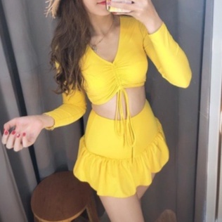 Đồ bơi nữ, bikini tay dài nhún ngực Cao cấp + chân váy đuôi cá SAVVY Swimsuit