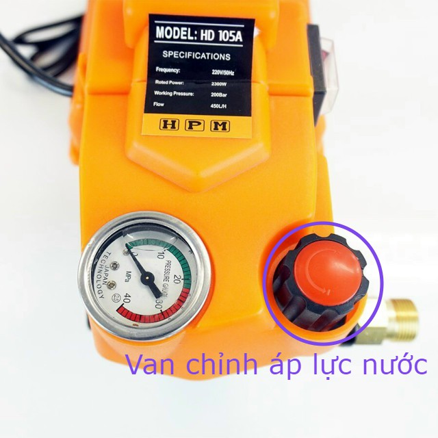 Máy rửa xe mini áp lực cao HPM 2800W có chỉnh áp máy xịt rửa cho gia đình tiện lợi