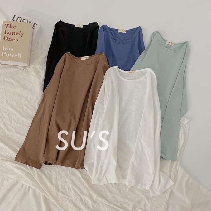 Áo phông dài tay phong cách đơn giản - Áo thun suông dáng rộng