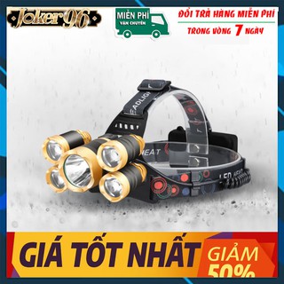 Đèn pin siêu sáng đội đầu 5 bóng lồi 4 chế độ sáng có chống nước