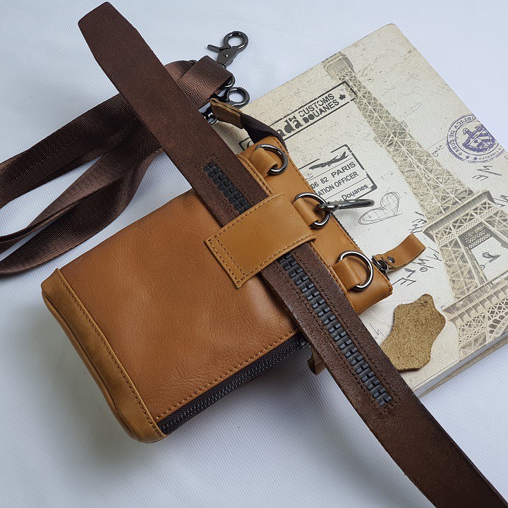 Túi chéo mini kết hợp đeo hông da bò thật TD103VB (Vàng bò) [Freeship] - 100% da bò thật, BH3 năm | BigBuy360 - bigbuy360.vn