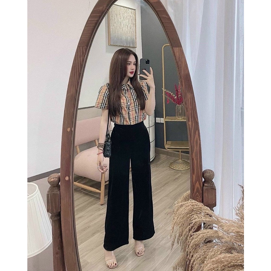 Sơ Mi Nữ Kẻ Chất Thô Không Nhăn Nhàu Mặc Đi Chơi Đi Làm Đều Đẹp