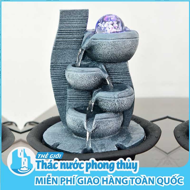 Thác nước phong thủy cao cấp hình Tầng Cối Tròn Tứ Trụ [HÀNG ĐỘC QUYỀN]
