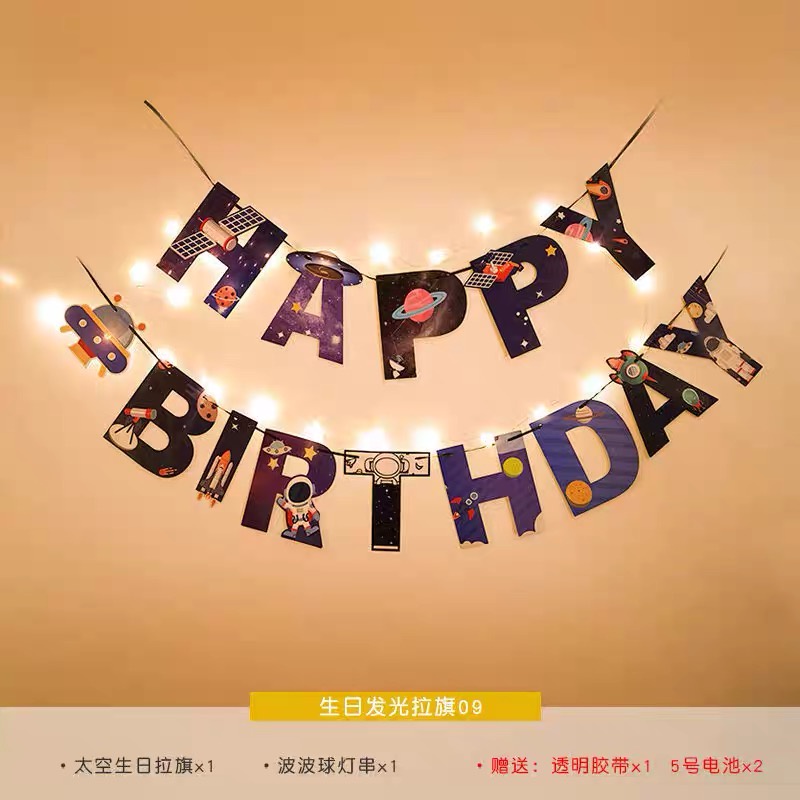 Dây Cờ Sinh Nhật Happy Birthday Phi Hành Gia , Phụ Kiện Trang Trí Sinh Nhật Siêu CuTe, Decor Tiệc ...