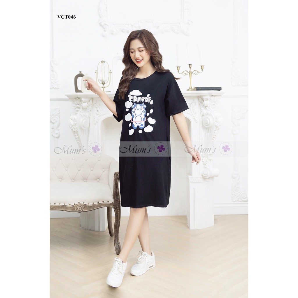 Đầm bầu  FREESHIP  váy cotton hình chữ CRHSUP cộc tay