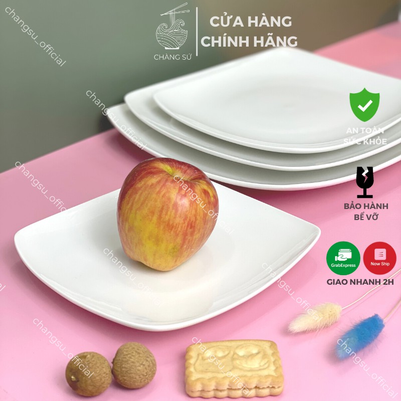 Đĩa sứ vuông decor trang trí dễ thương - Dĩa vuông trắng bày trái cây đẹp mắt sứ Minh Châu