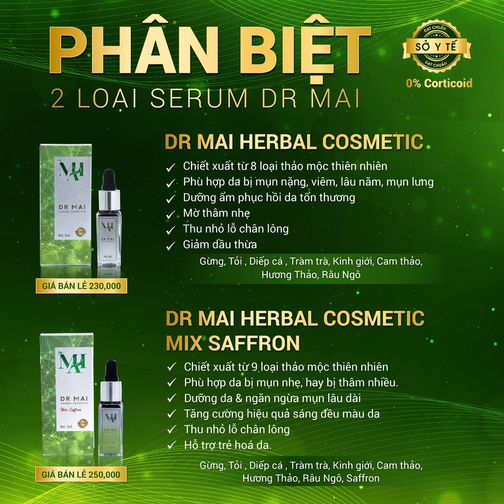 Dr Mai combo 3 hộp serum mụn Dr Mai nguyên chất và mix safron 5ml lựa chọn hiệu quả cho da mụn thâm