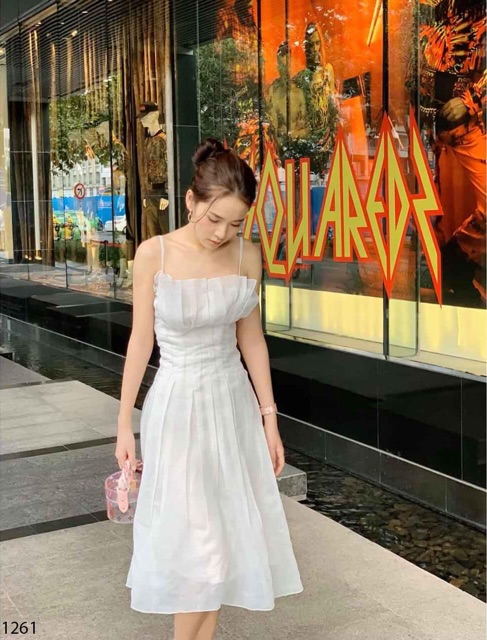 [kem hinh that] đầm 2 dây xếp ly siêu xinh | BigBuy360 - bigbuy360.vn