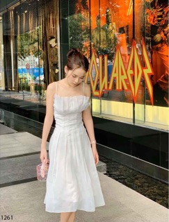 [kem hinh that] đầm 2 dây xếp ly siêu xinh
