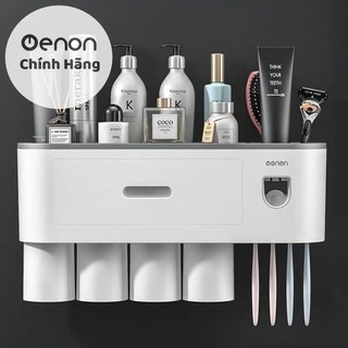 Bộ Nhả Kem Đánh Răng Tự Động OENON, Kệ Để Đồ Nhà Tắm Cao Cấp Kèm Cốc Hút Từ Tính (Tặng Kèm 2 Miếng Dán)