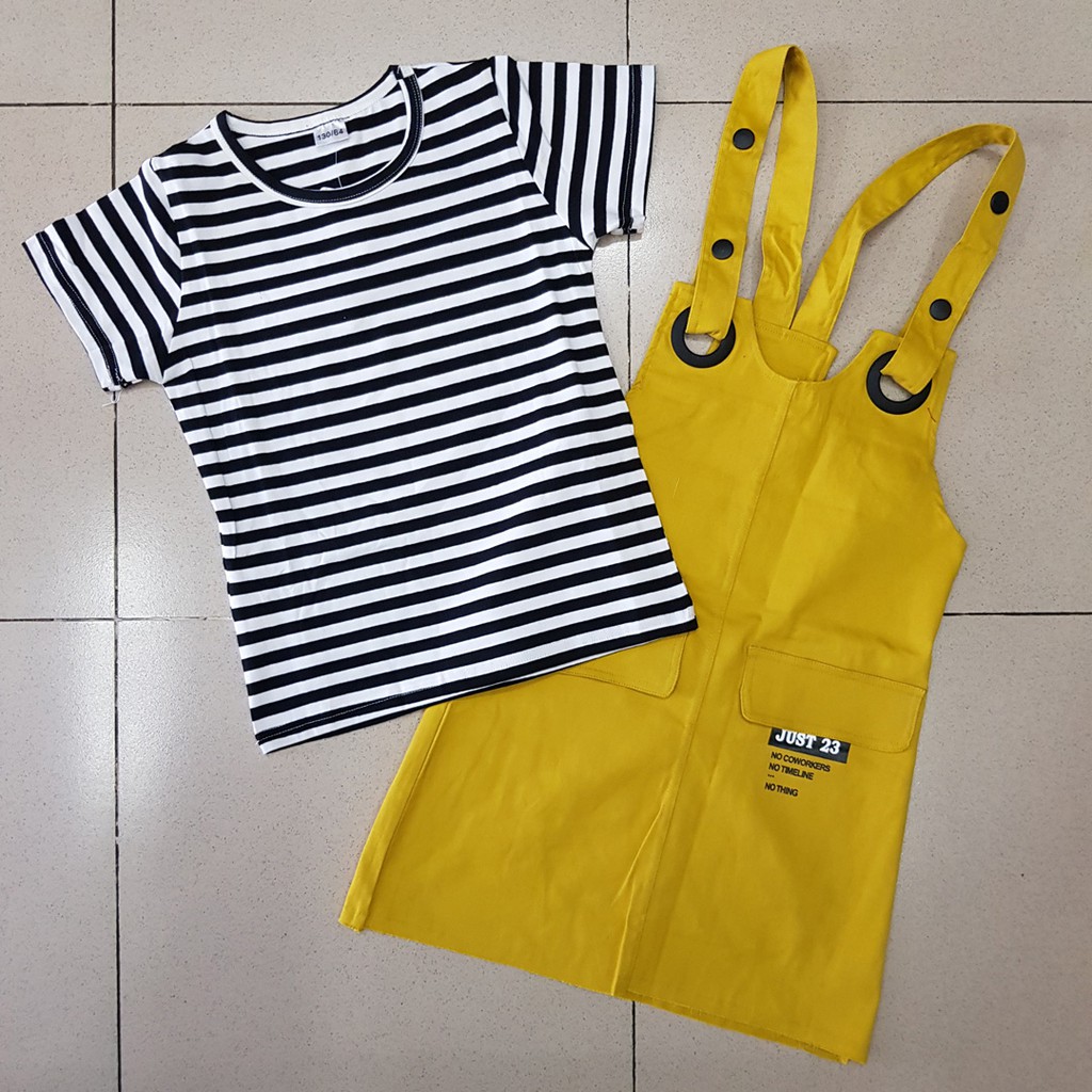 Bộ áo và đầm yếm kaki năng động thể thao cho bé gái 22-42kg