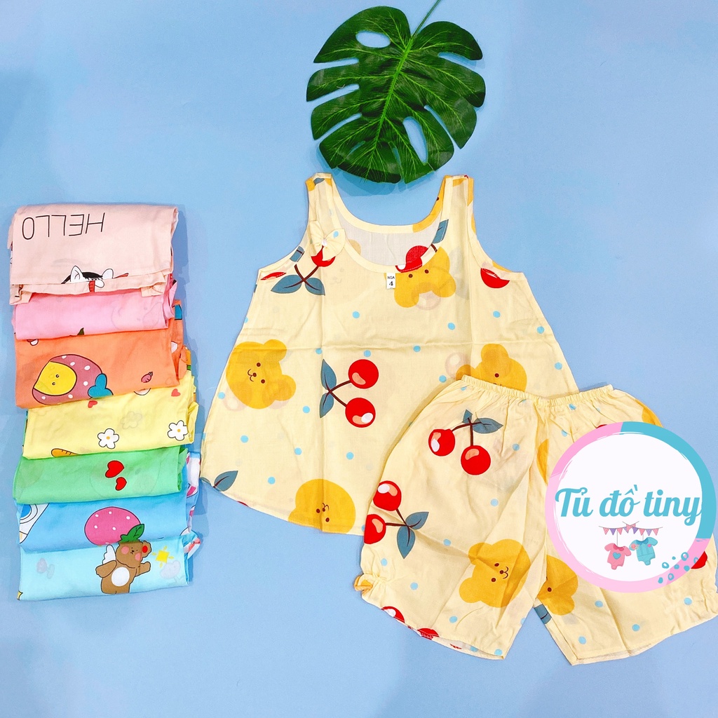 (SIZE 4) Bộ tole lanh (tôn), lanh lụa mặc nhà bé gái nơ vai áo, kiểu xòe baby doll 10-12kg, bộ hè bé gái, mát mẻ.