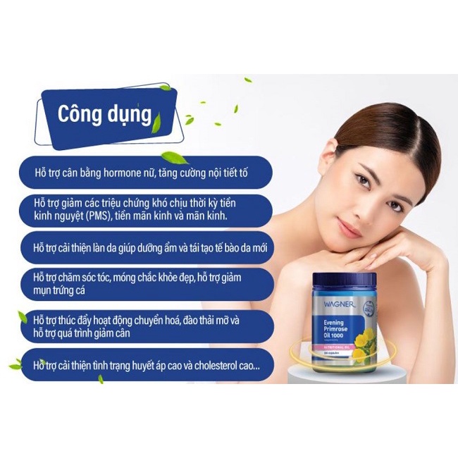 [Hàng Chuẩn ÚC] Viên uống tinh dầu hoa anh thảo 200 viên Wagner Evening Primrose Oil 1000mg tăng cường nội tiết tố nữ