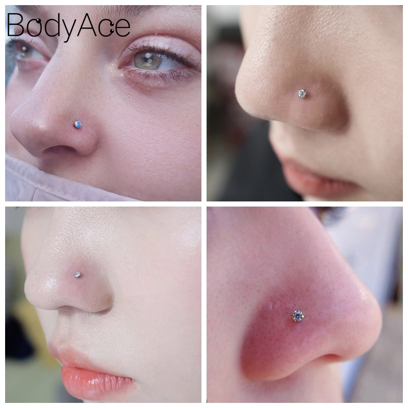 1 Khuyên Mũi Thép Không Gỉ Mạ Bạch Kim Đính Đá Zircon 18K Chống Dị Ứng 5A