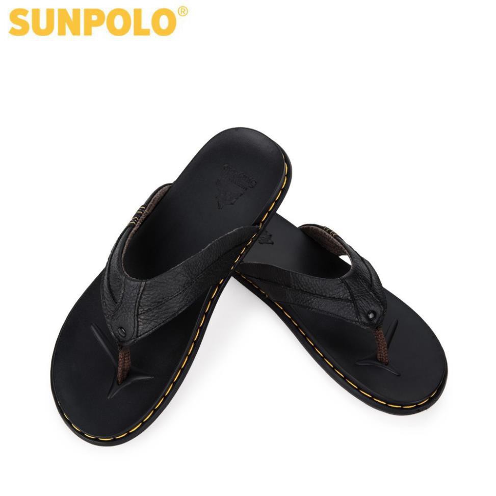 [Sale 3/3] Dép nam Dép xỏ ngón da bò SUNPOLO KEP203 - Đen Sale 11 -op1 '