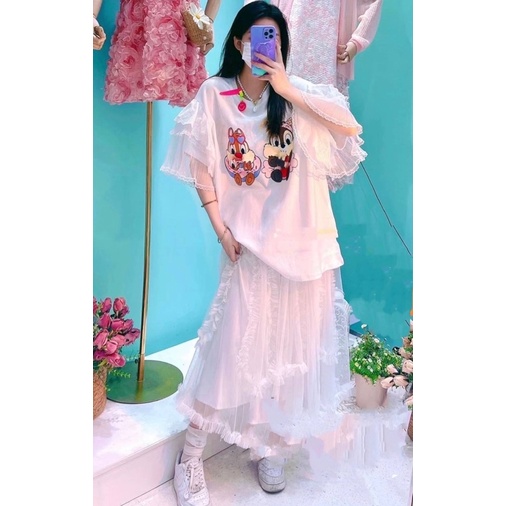 Áo thun form rộng hình sốc tay ren bèo hàng Thailand 💖💖