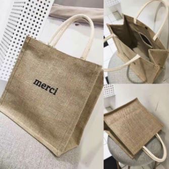 Túi Cói Merci Phong Cách Vintage 1 Màu Sáng, Có Đệm Đáy Giữ Form Túi, Có Lót