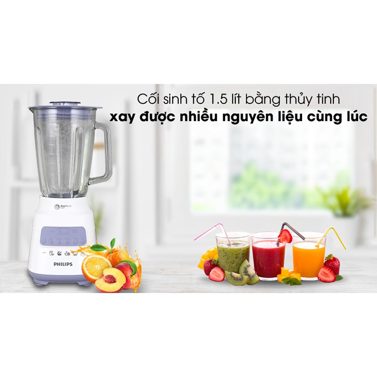 Máy xay sinh tố Philips HR2222 - Hàng Chính Hãng (Cối Thủy tinh, Đẹp, Bền)