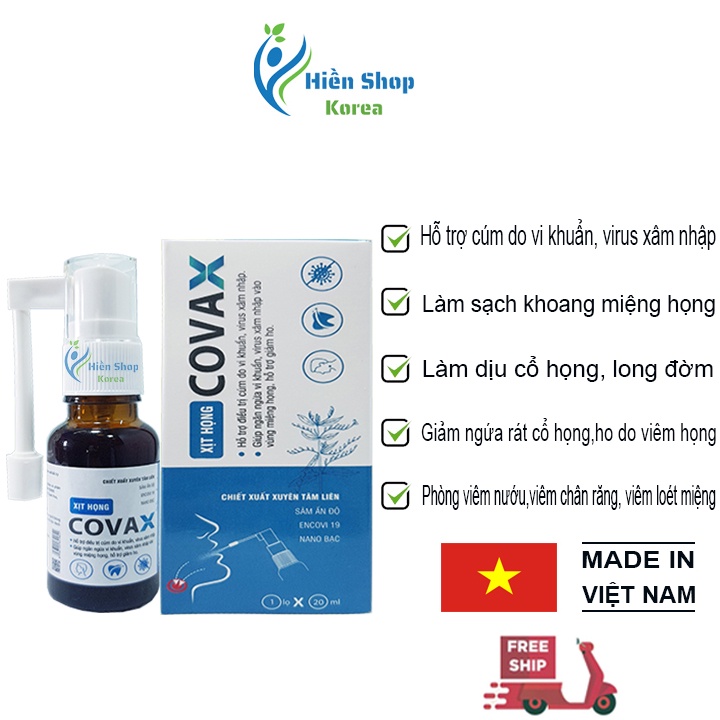 Xịt họng covax chiết xuất xuyên tâm liên hỗ trợ cảm cúm do vi khuẩn, virut vào vùng miệng họng