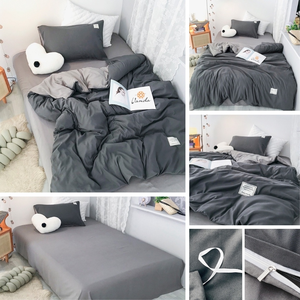 Bộ chăn ga gối VANDA Cotton Tici TC trơn phối màu Drap đủ kích thước 1m2 ,1m4 ,1m6 ,1m8 ,2m2...