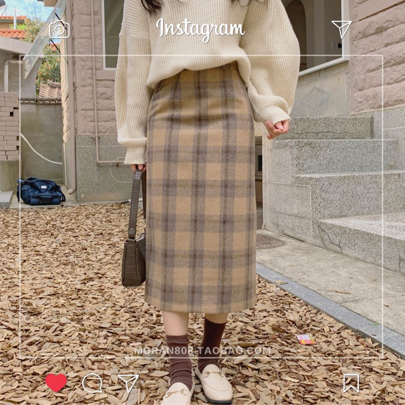 (ORDER- sẵn Màu cam) Chân váy MORAN kẻ dạ dáng dài Style công sở Hàn Quốc | BigBuy360 - bigbuy360.vn