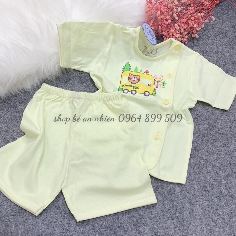 Bộ tay ngắn jou màu cho bé 3-9kg-hàng cotton 100%
