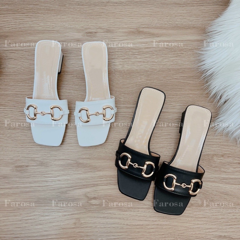 Dép nữ quai ngang phối dây xích ngang gót vuông 5cm trẻ trung siêu hót