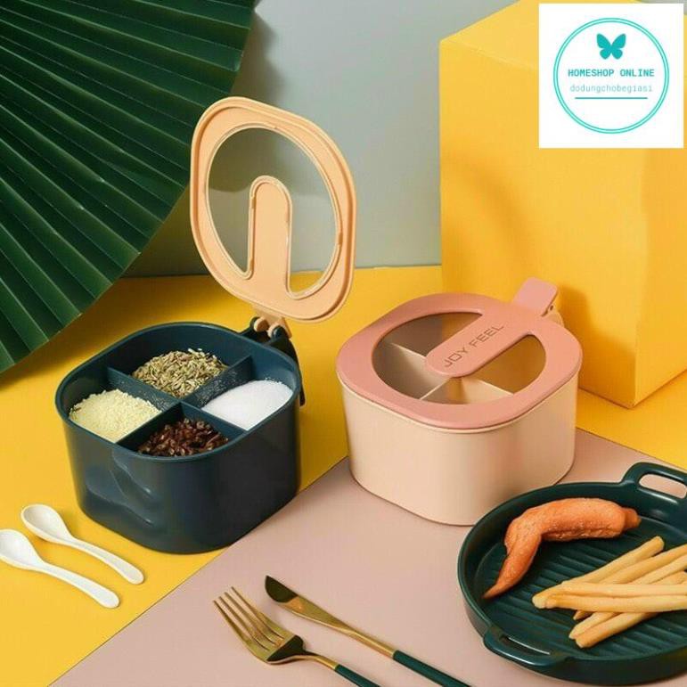 Hộp, Hũ Đựng Gia Vị 4 Ngăn Có Nắp Đậy Vệ Sinh Hàng Cao Cấp Siêu Bền