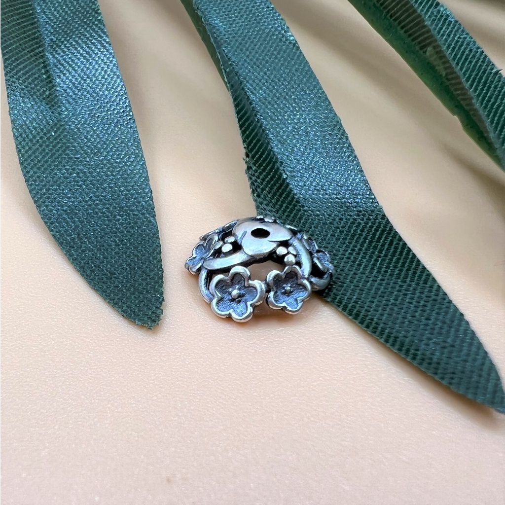 Charm ốp hạt bạc thái hình hoa văn nổi cỡ lớn - Charm Bạc 925 - Mã CA074