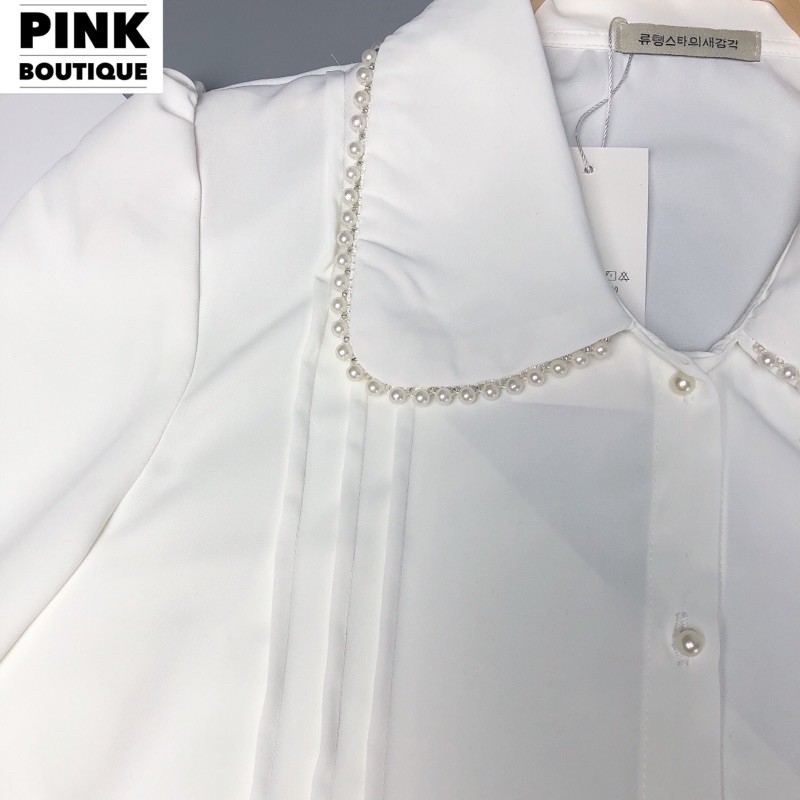 [Mã FATHANG5 giảm 10K đơn 50K] Áo Sơ Mi Trắng Nữ Kiểu Dài Tay Công Sở Cổ Sen Viền Ngọc Big Size Thiết Kế PINKBOUTIQUE | BigBuy360 - bigbuy360.vn