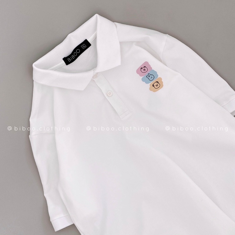 BIBOO - Áo polo có cổ tay ngắn form unisex nam nữ HAPPY ZOO chất liệu cotton cao cấp