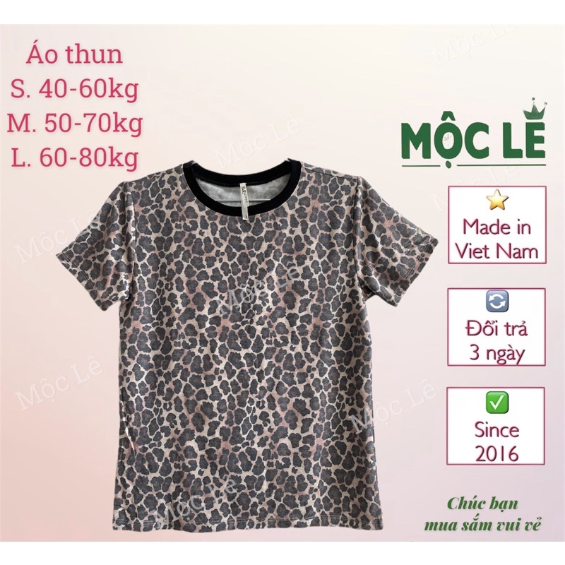 Áo thun vnxk phông nữ hoạ tiết da beo nâu thun nỉ chân cua dày dặn leopard tshirt