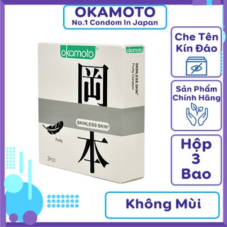 Bao cao su siêu mỏng Okamoto Skinless - Bao cao su mỏng không mùi - bcs siêu mỏng Số 1 Nhật Bản- Hộp 3 cái