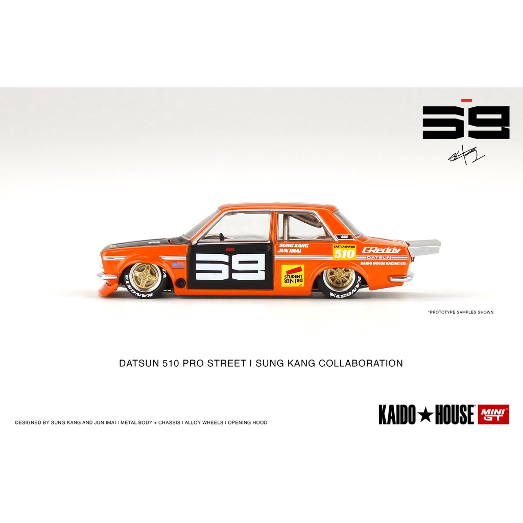 Xe Mô Hình Datsun 510 Pro Street  1/64 KAIDO HOUSE/ MiniGT (Đỏ và Cam)