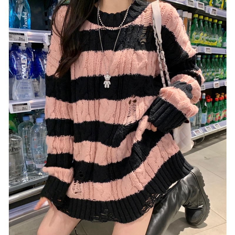 Áo Len Tay Dài Họa Tiết Kẻ Sọc Thời Trang Mùa Thu Dễ Phối Đồ Cho Nữ