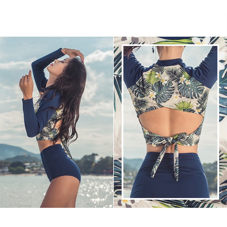 Bộ đồ bơi 2 mảnh áo dài tay croptop dành cho bạn gái đi biển mã L42