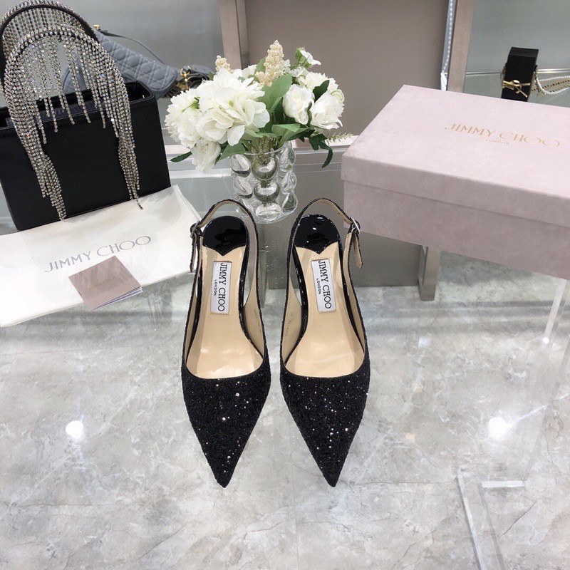 Giày cao gót mũi nhọn Jymmy Choo da bò đính hạt lấp lánh siêu tôn chân