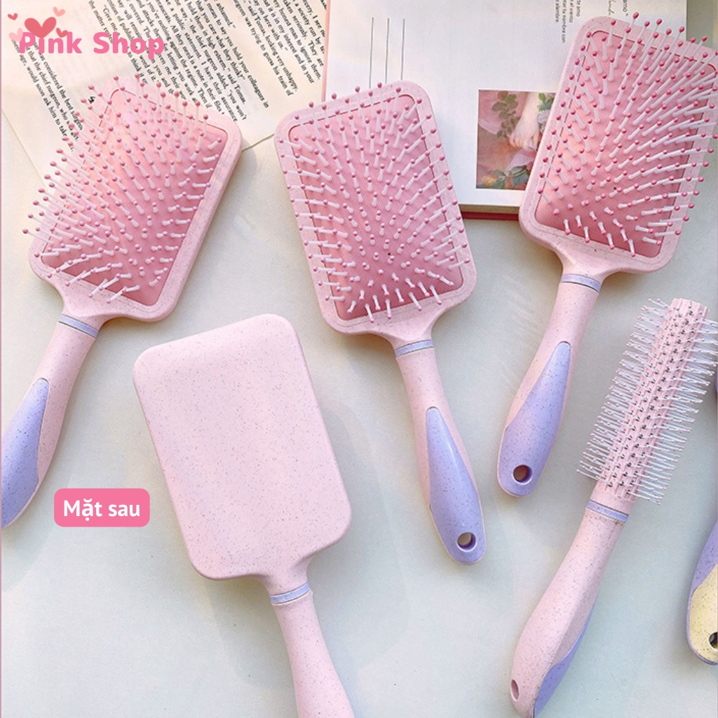 Lược massage có đệm khí đàn hồi tốt cho tóc và da đầu, Lược chải tóc nhựa lúa mạch cầm vừa tay dễ thương Pinkshop